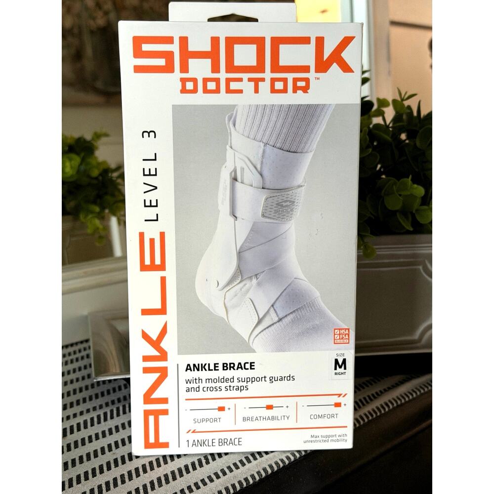 Shock Doctor L3ZR Ankle Brace w/ Molded Support Guards & Cross Straps Medium NIB